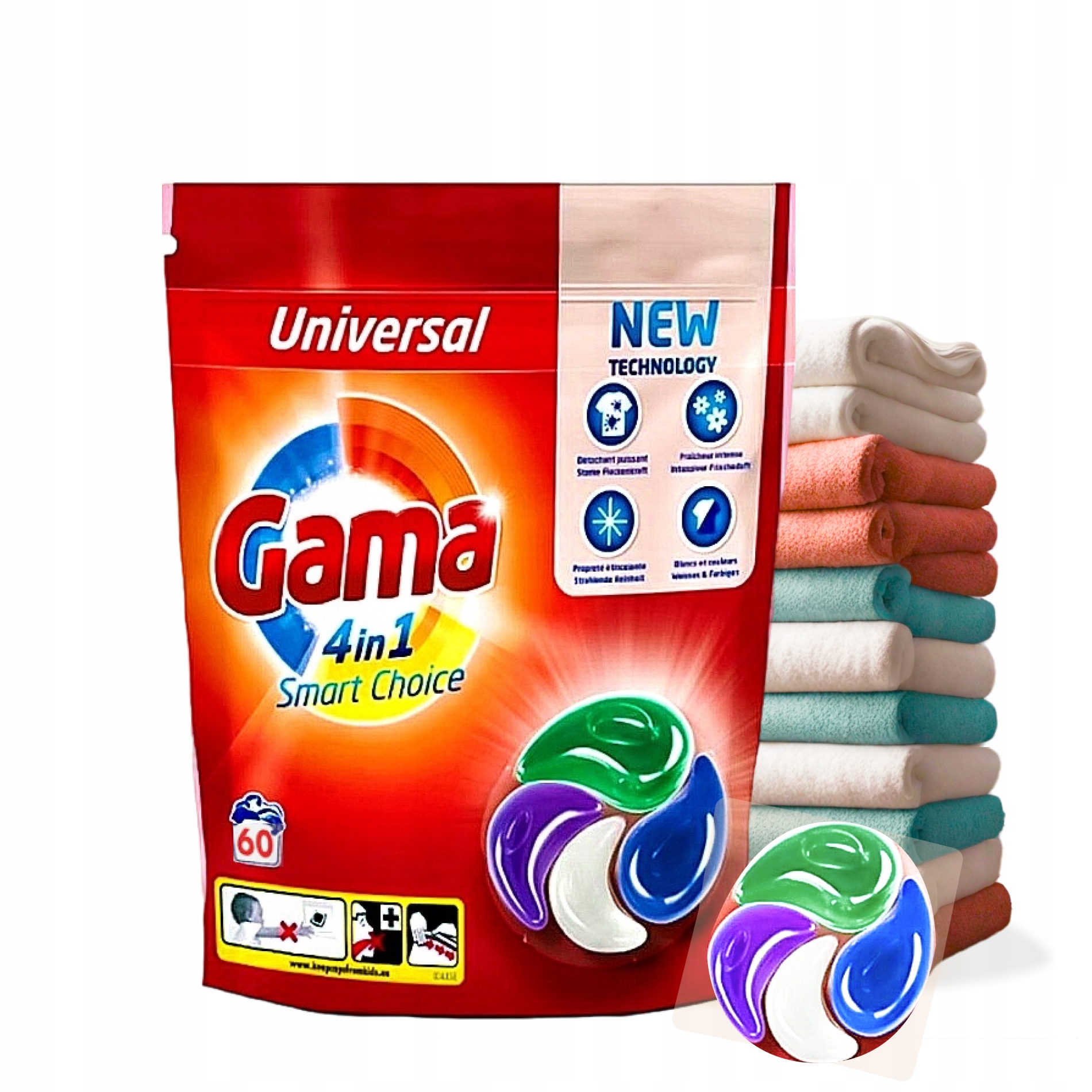 KAPSUŁKI DO PRANIA GAMA SMART CHOICE 4 IN 1 60SZT UNIVERSAL NEW TECHNOLOGY