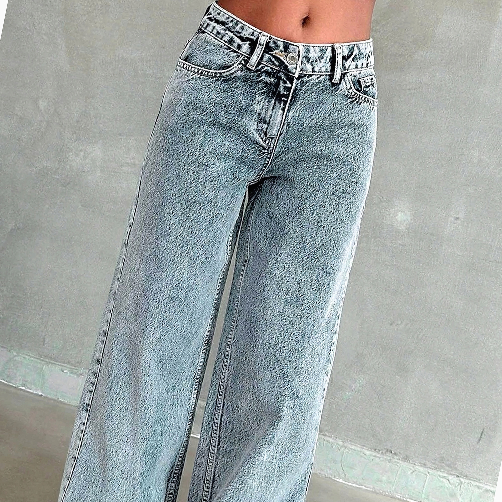 Dámské džíny Nízký stav Surové provedení Wide Leg Modré Xs