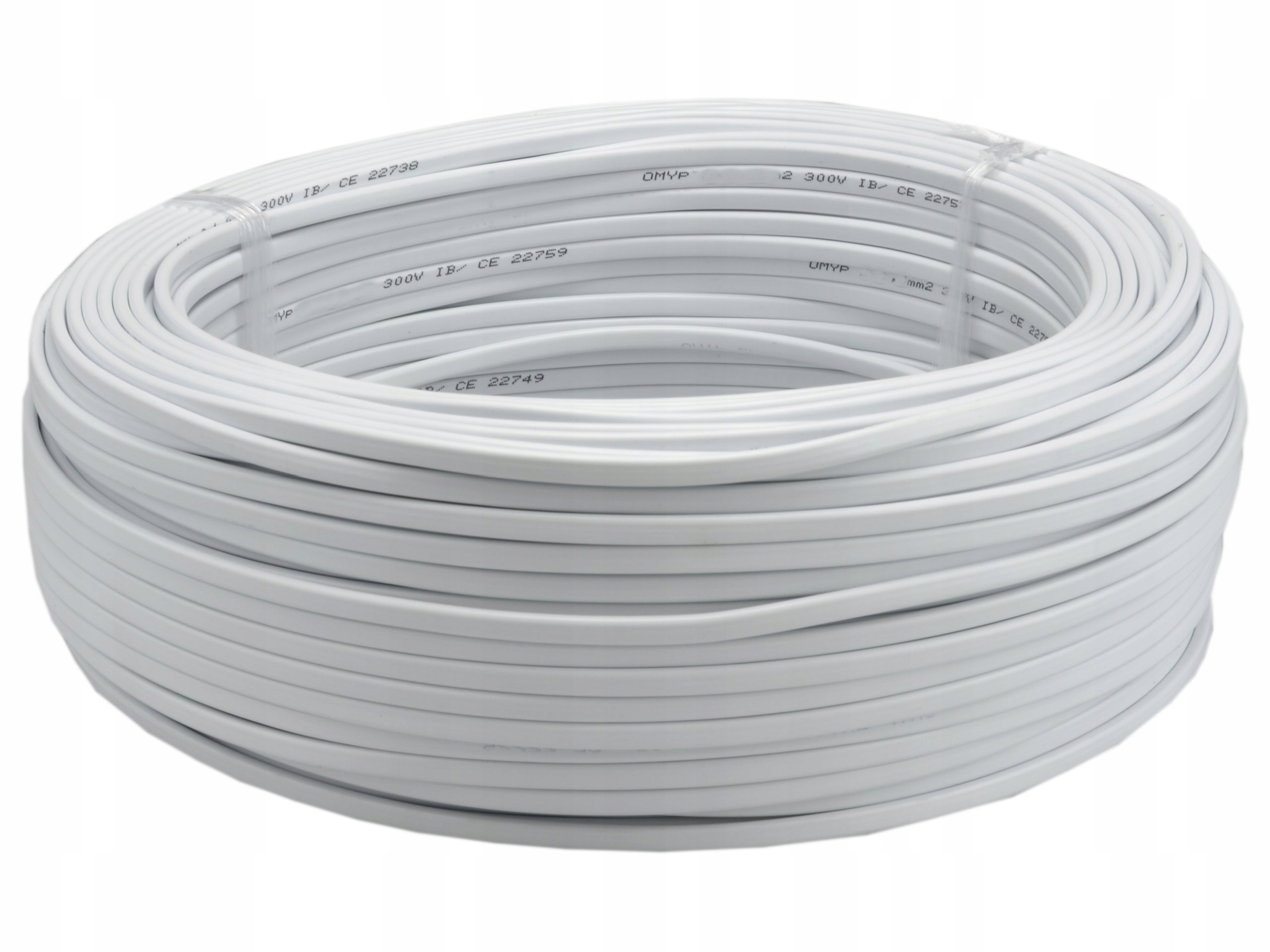 Kabel przewód OMYp 2x1 biały linka płaski 100m