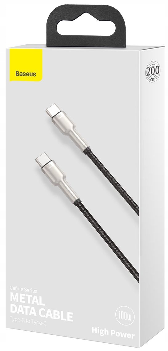 BASEUS Szybki Kabel USB-C USB -C 2m PD 100W Duża Moc Cafule Metal z Oplotem Konstrukcja oplot