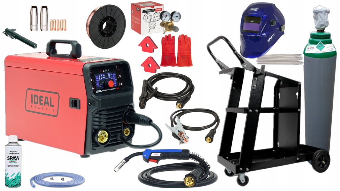 Migomat Półautomat Spawarka Ideal Praktik Mig 201 Synergia Zestaw Wózek