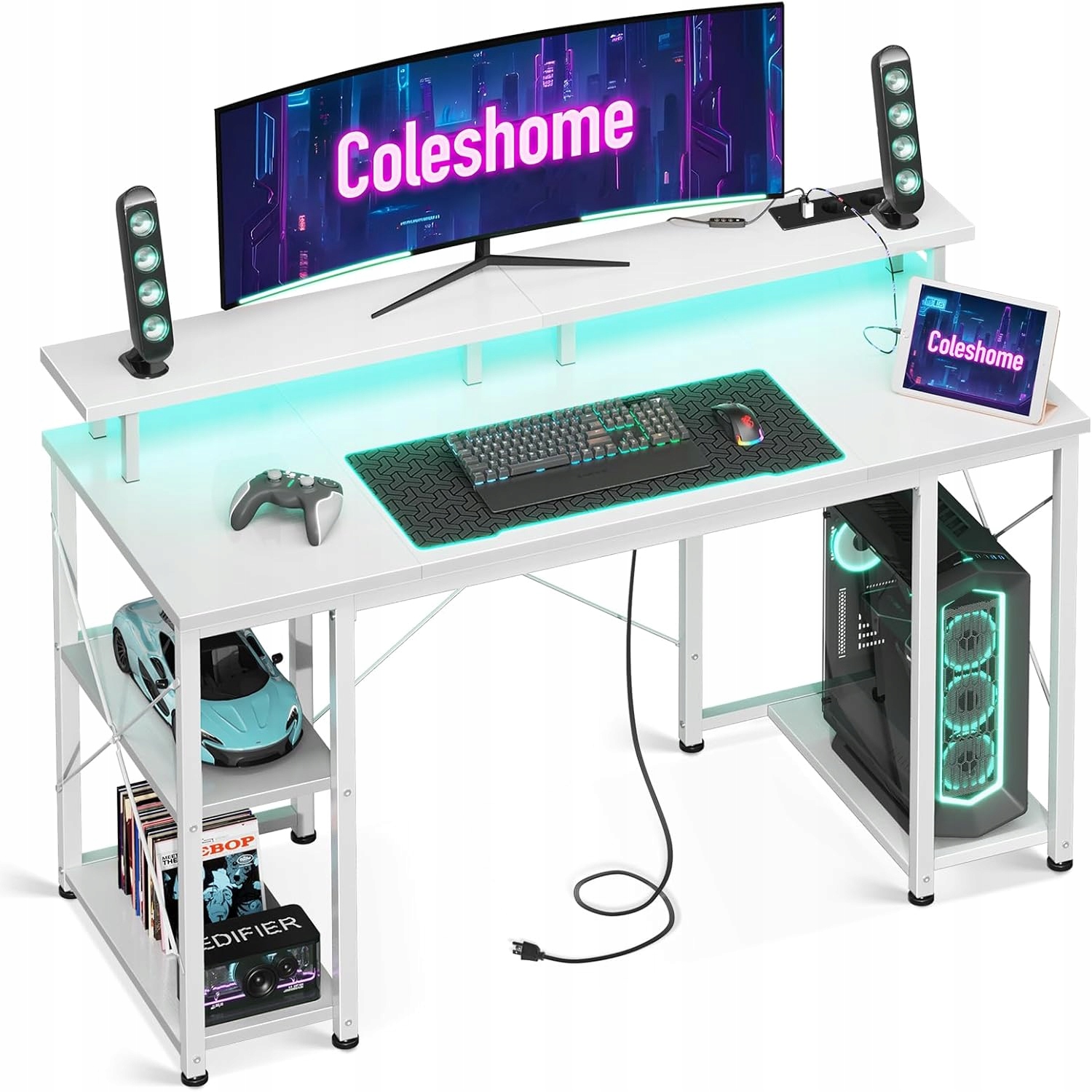 Herný Stôl 120 x 50 cm Led Usb Zásuvky Držiak monitora