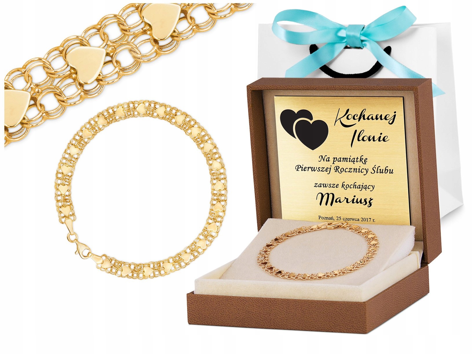 

Złota Bransoletka 333 Ażurowa Serce Grawer