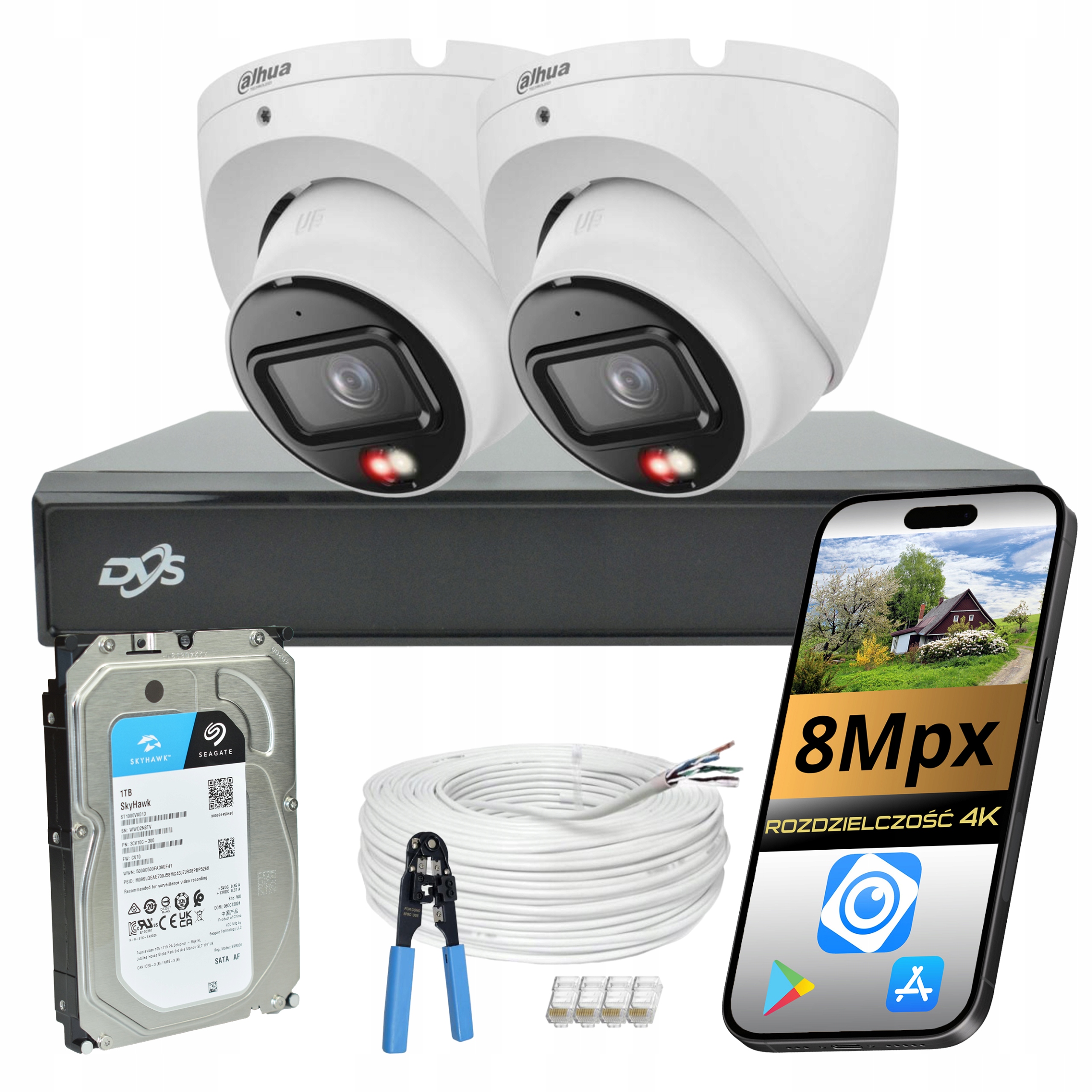 Sada Kopulových Kamer Dahua Pro Ip Monitorování Poe 8Mpx Funkce 1TB Disk