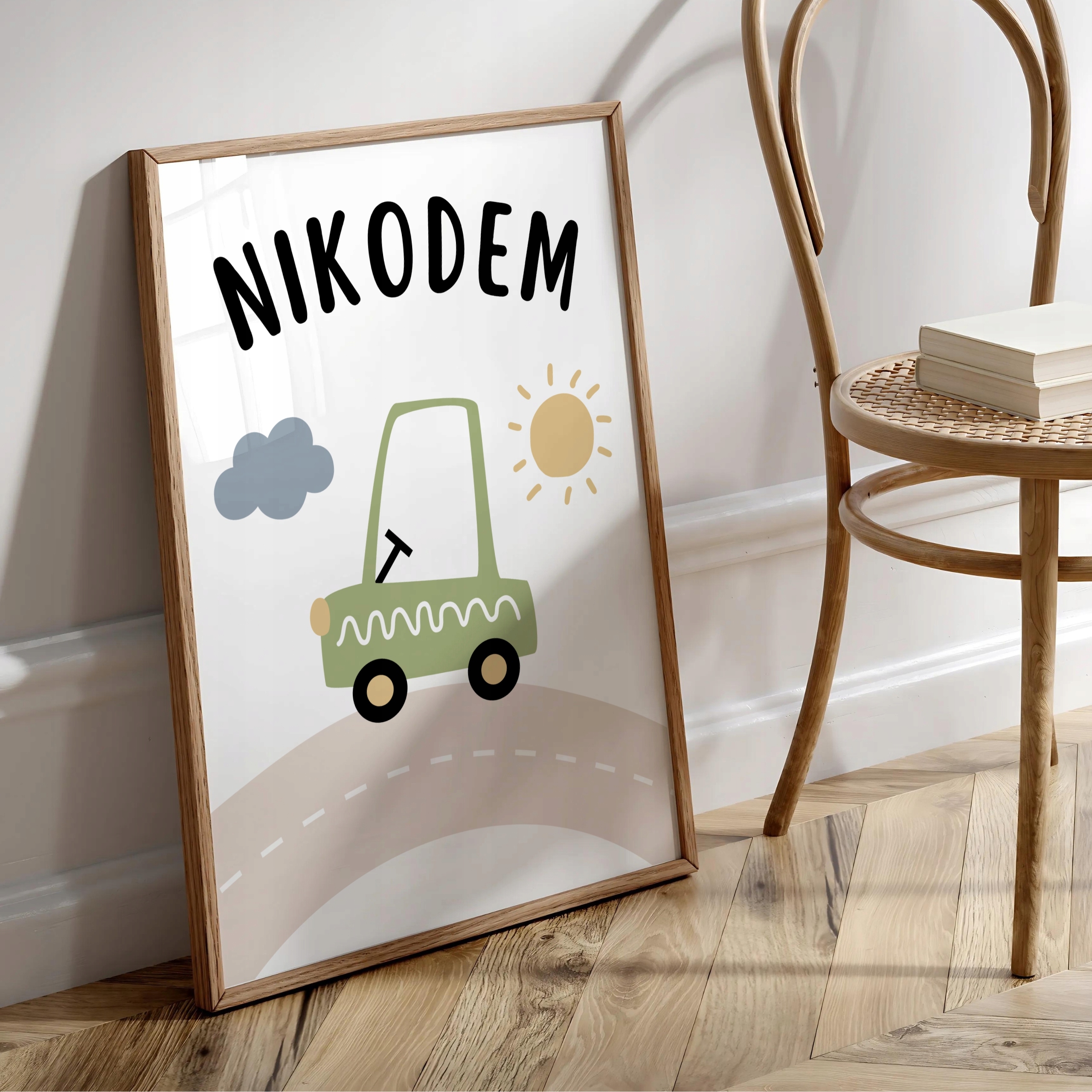 OBRAZKI DO POKOJU CHŁOPCA PLAKATY Z SAMOCHODAMI DLA DZIECI IMIĘ DZIECKA A3 Szerokość produktu 40 cm