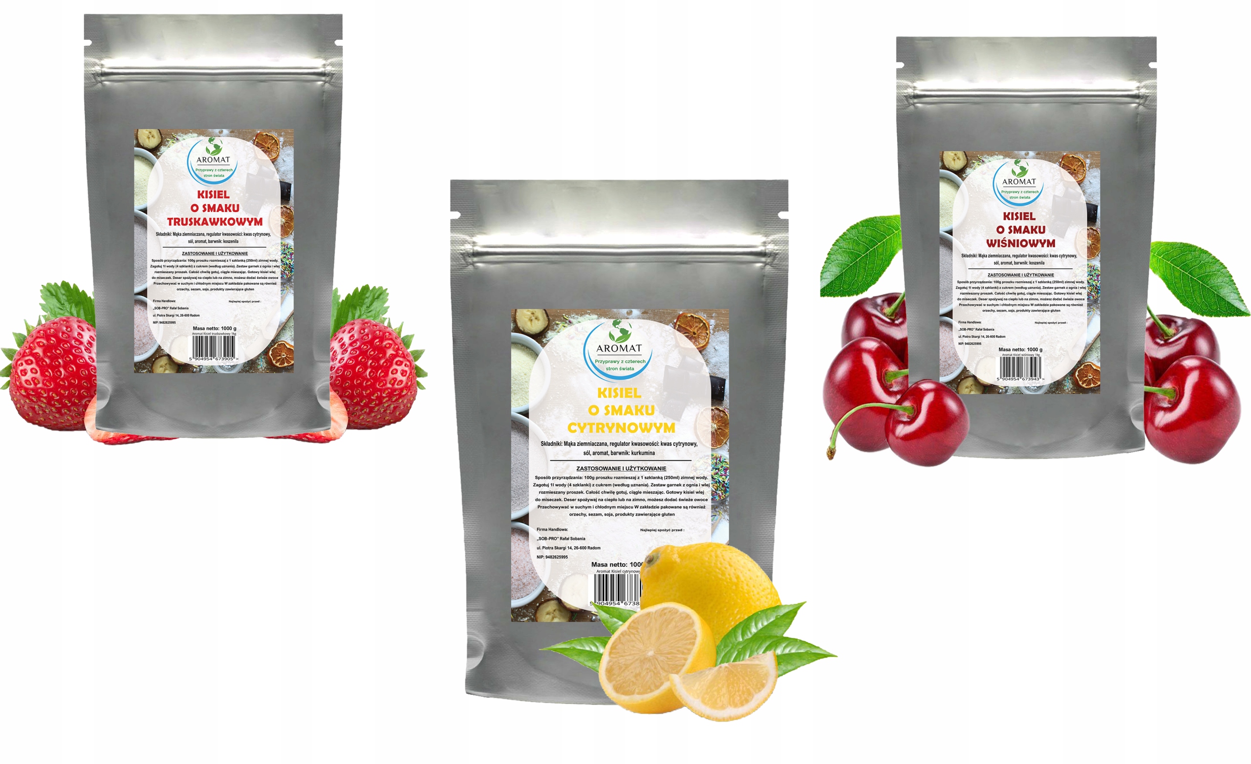 Levně Sada 3x1kg Kysel Jahodový, Třešňový, Citronový, 3 Příchutě Aromat