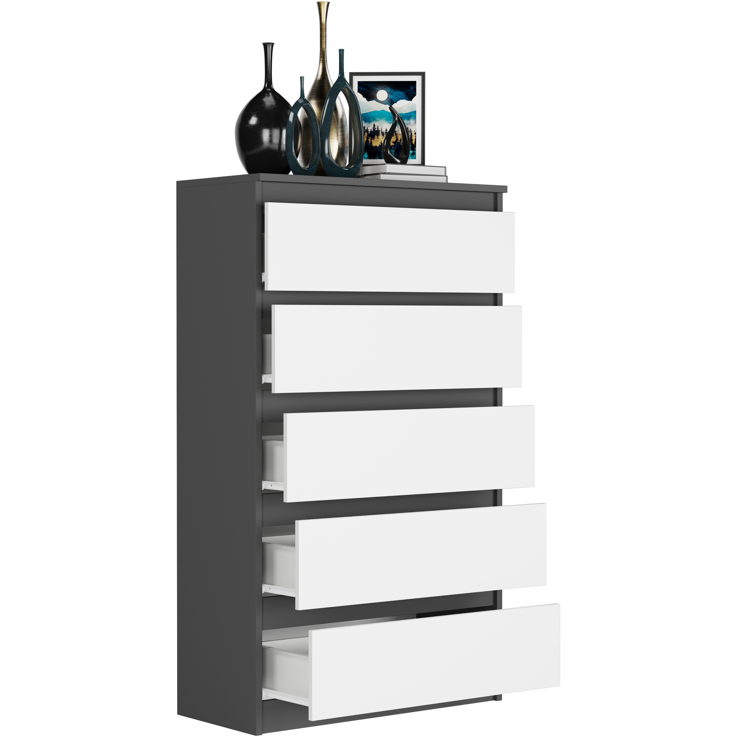 DUŻA KOMODA 5 SZUFLAD SZAFKA POLSKIE MEBLE R-5 ANTRACYT MIX