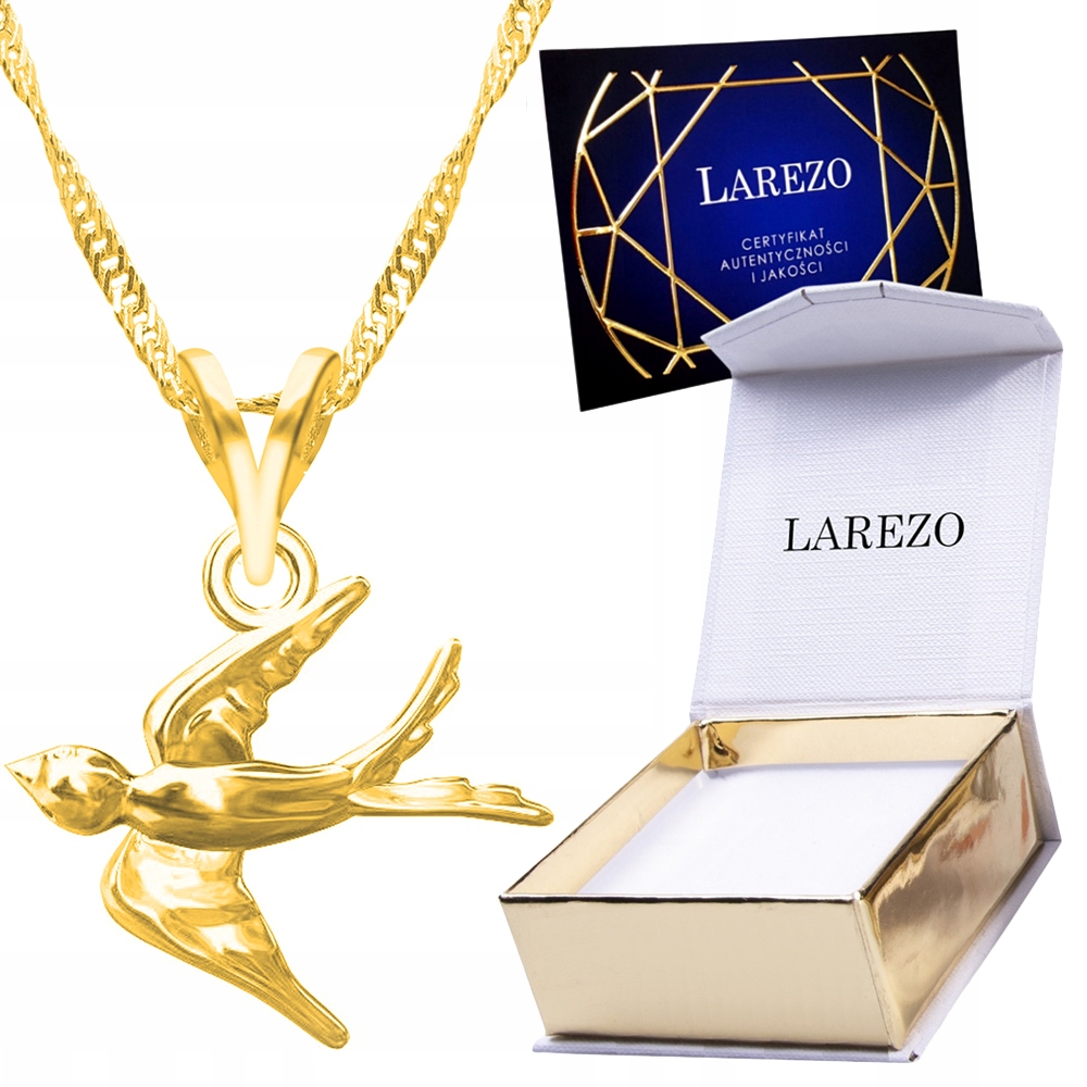 Krásný zlatý náhrdelník 925 Pozlacený Lesklý s vlaštovkou Pták 24K
