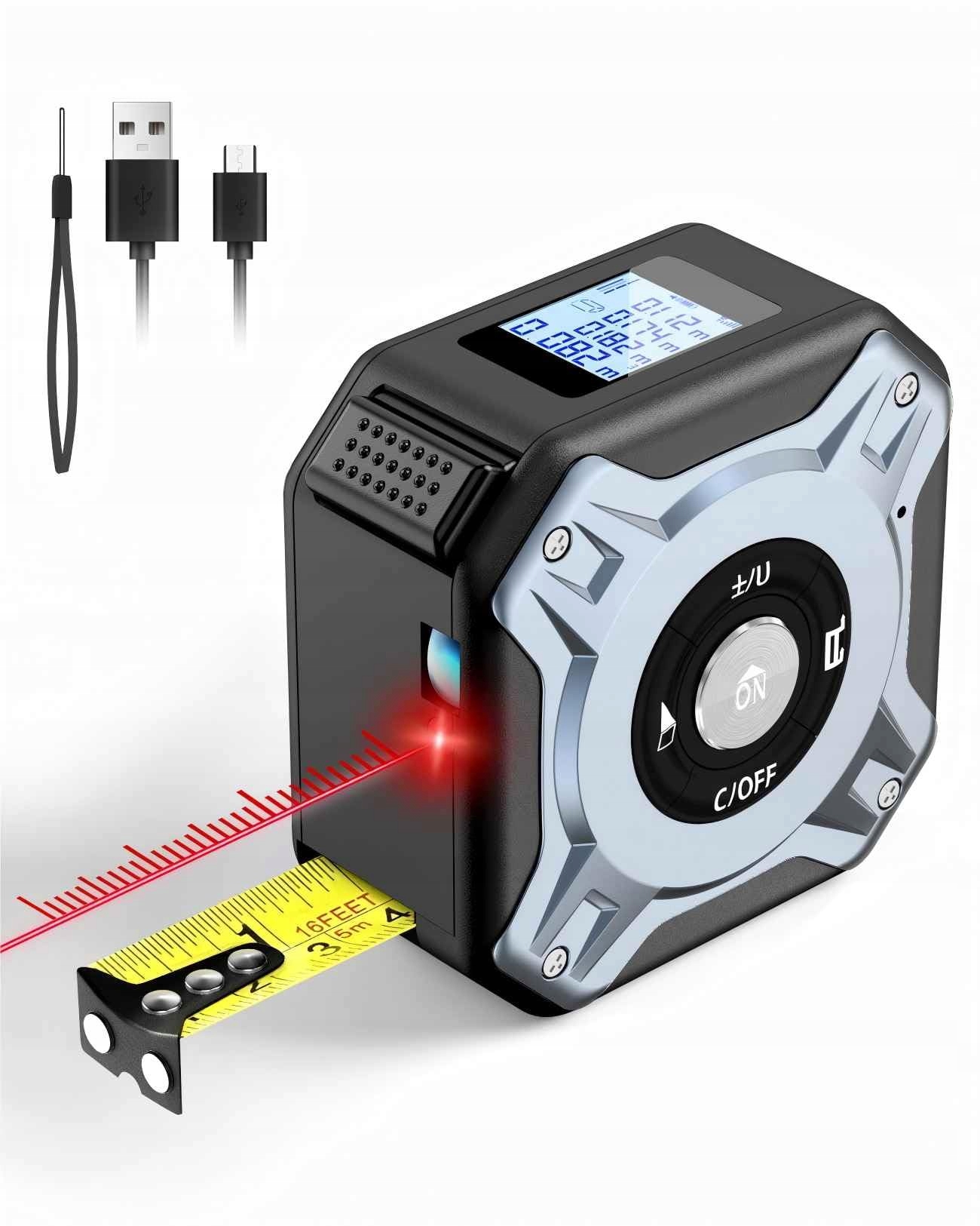 LASER 2W1 Dalmierz 40m Miarka 5m USB-C Wyświetlacz HD Pomiar Dom — miniatura 2
