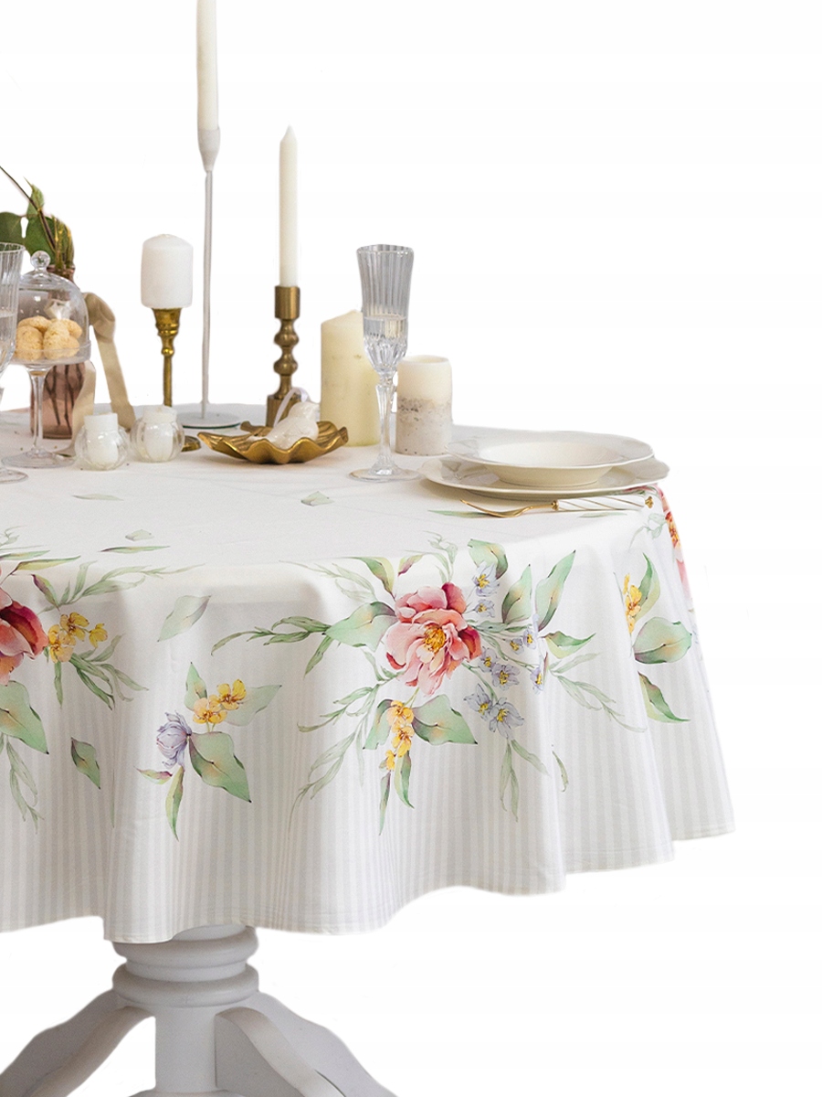 Obrus okrągły klasyczny biały na stół plamoodporny Bella 150 cm Bawełniany