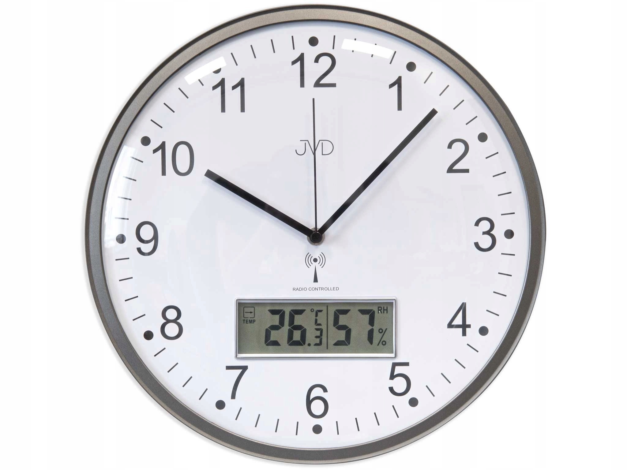 Nástěnné Hodiny Jvd RH78.2 S Čitelným Teploměrem, Rádiové Ovládání, Šedé