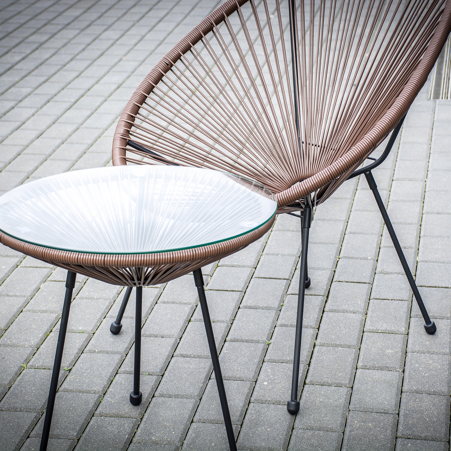 SZKLANY STOLIK OGRODOWY KAWOWY OKRĄGŁY STÓŁ NA BALKON MEBLE TECHNORATTAN Kod producenta STOLIK ACAPULCO BALKONOWY NA TARAS DO OGRODU