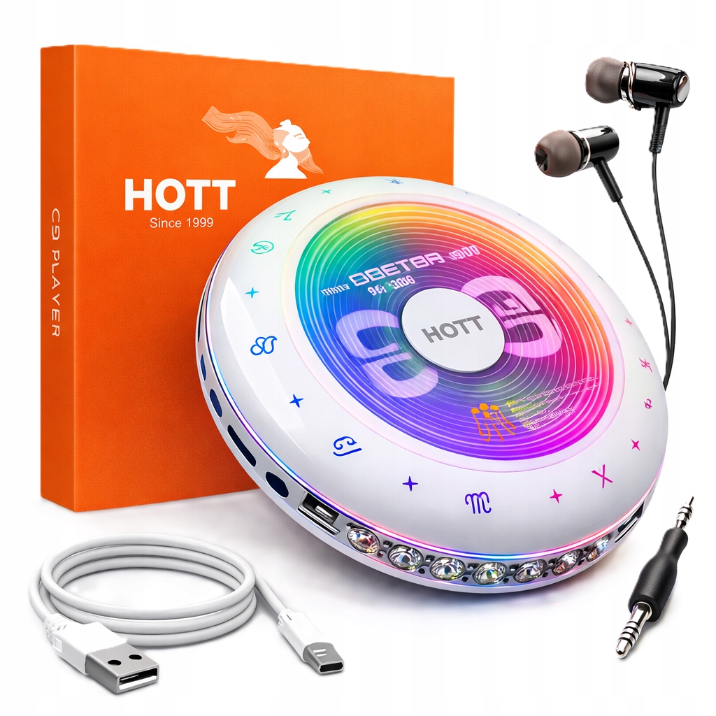 Přenosný CD přehrávač Bluetooth MP3 Usb lehký 1800mah Sluchátka Sd slot