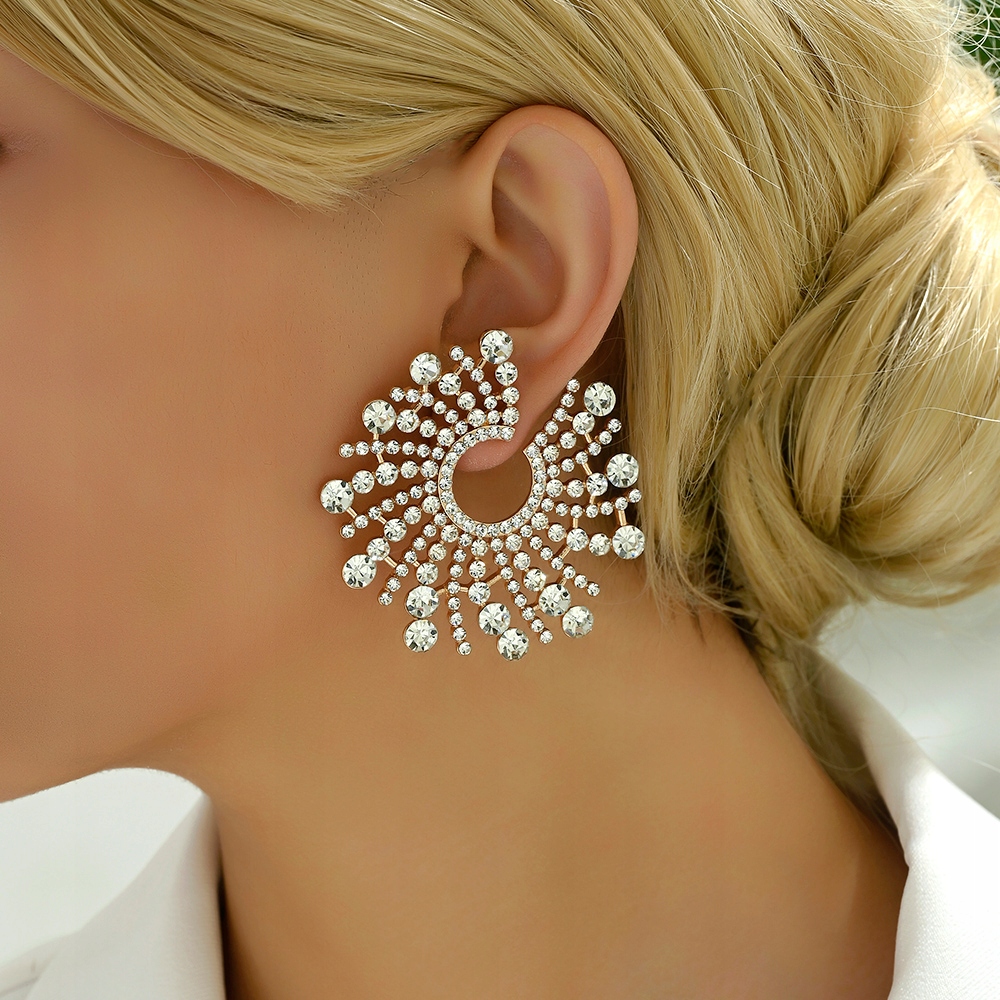 Kolczyki Sztyfty Złote Białe Słońca Promienie Cyrkonie Kryształki Ślub 58m Marka bez marki