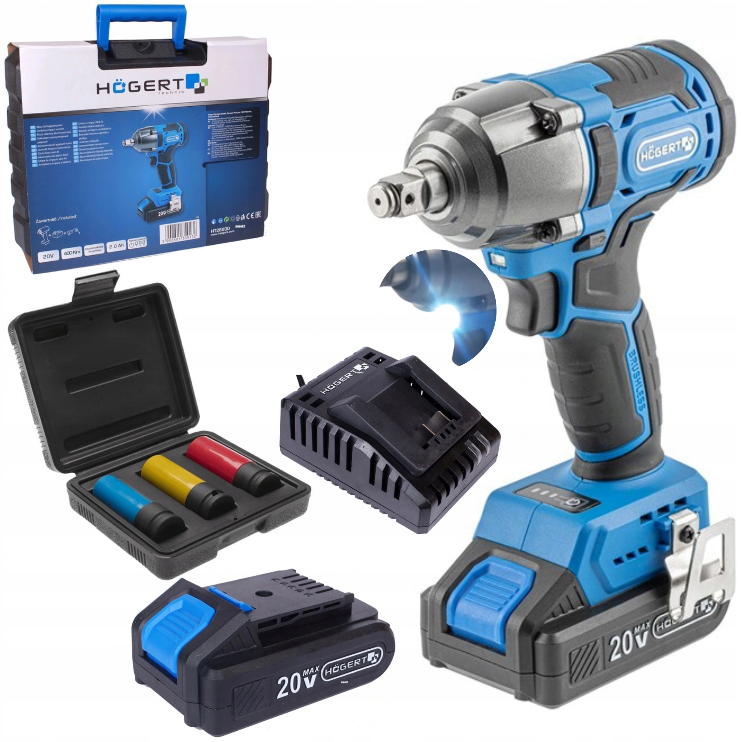 KLUCZ UDAROWY 1/2 400NM HOEGERT HT2E200 + NASADKI