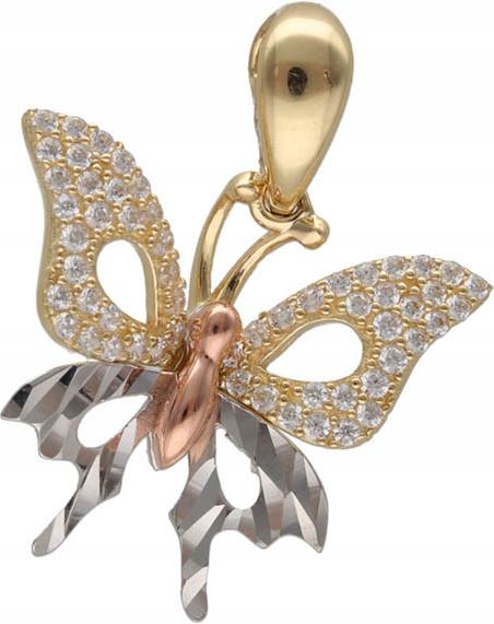 Zlatý přívěsek 585 motýl s zirkony 2,38 g, módní vzor pro řetízek 14k