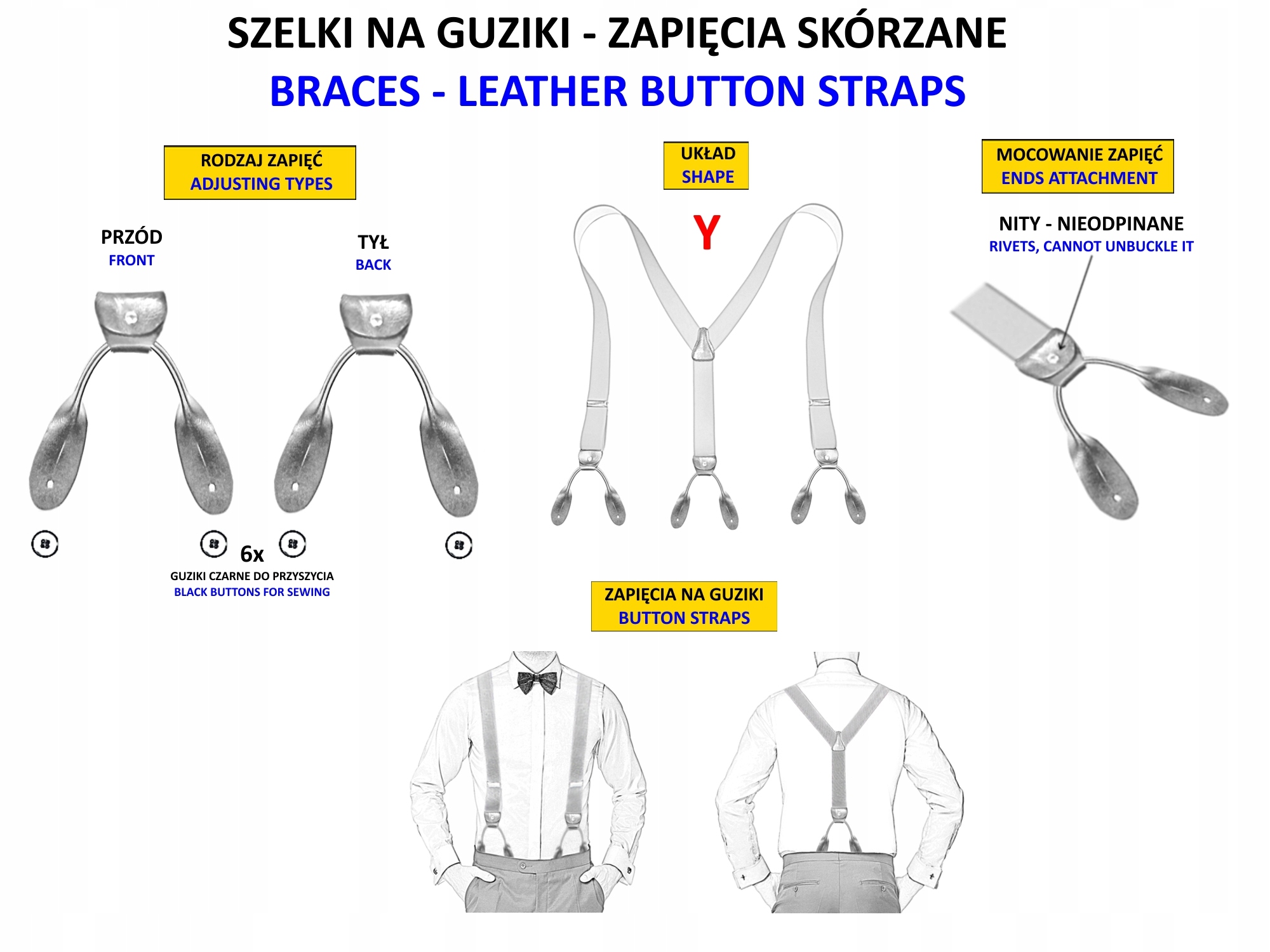 Szelki do spodni NA GUZIKI PASKI PIONOWE BAWEŁNA Marka inna