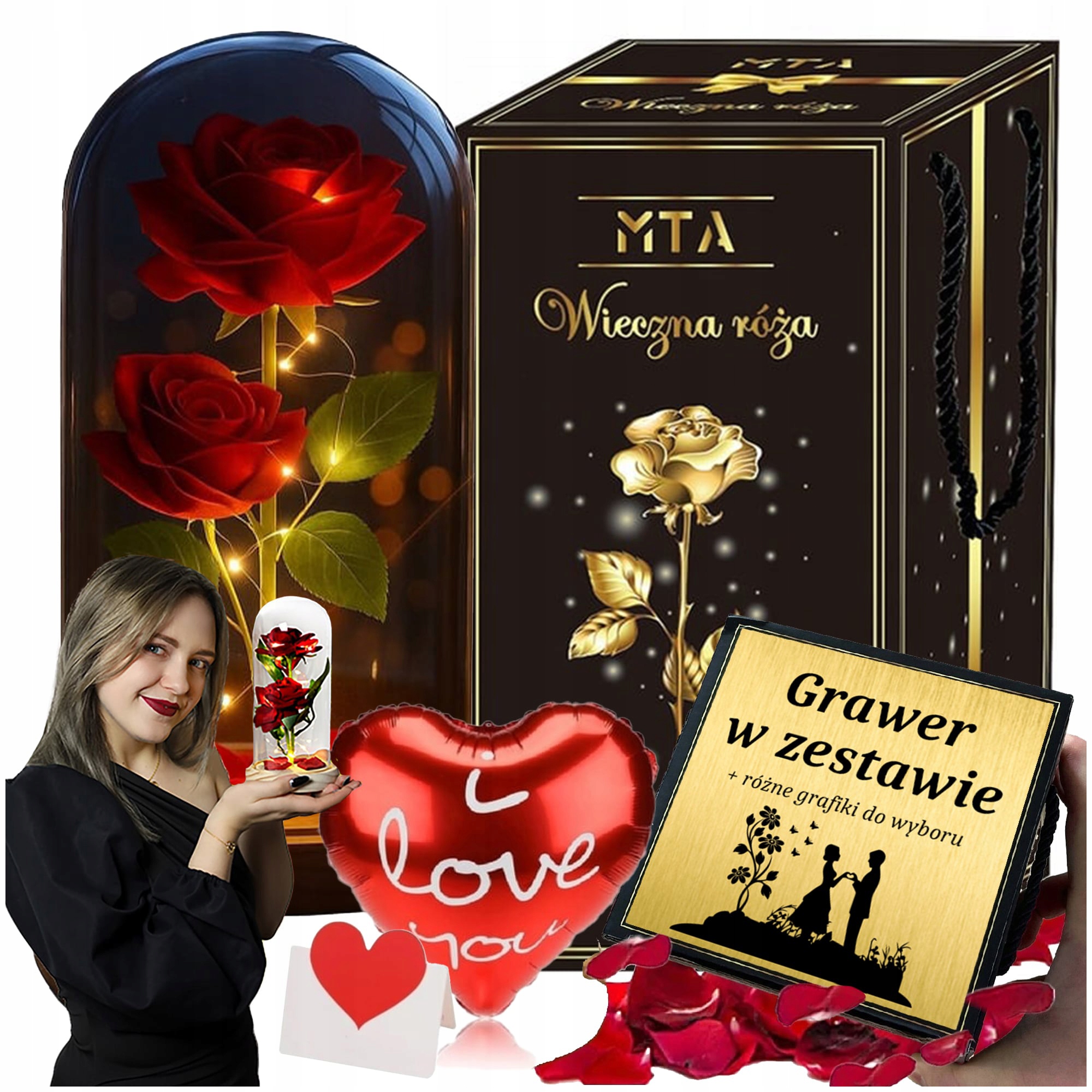 Led Věčná Růže Ve Skle Svítící Gravírovaný Dárek Pro Ženu K Narozeninám