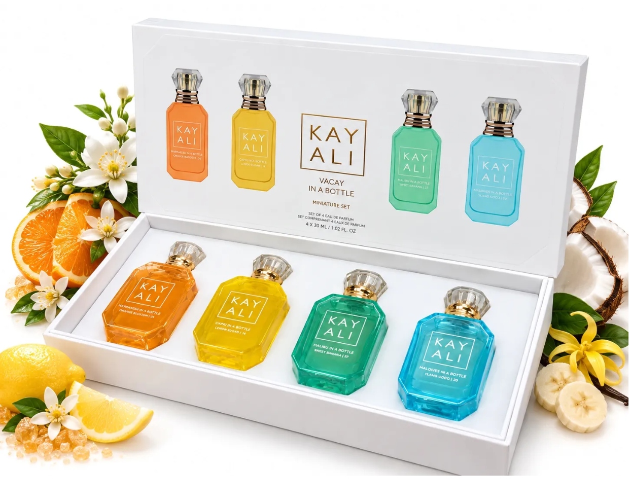 Kayali Prázdninová sada parfémů pro ženy v lahvičkách, 4 × 30 ml