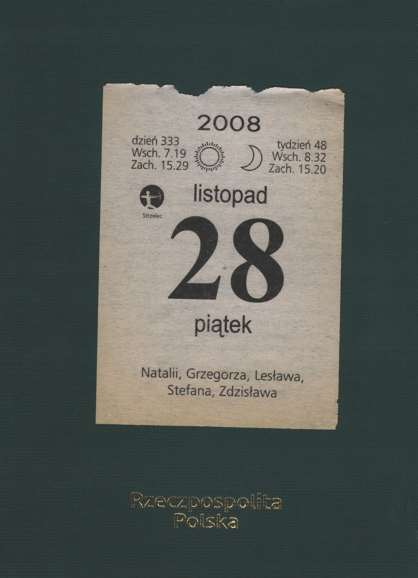 KARTKA Z KALENDARZA, 28.11.2008r. PREZENT, WSPOMNIENIA, URODZINY