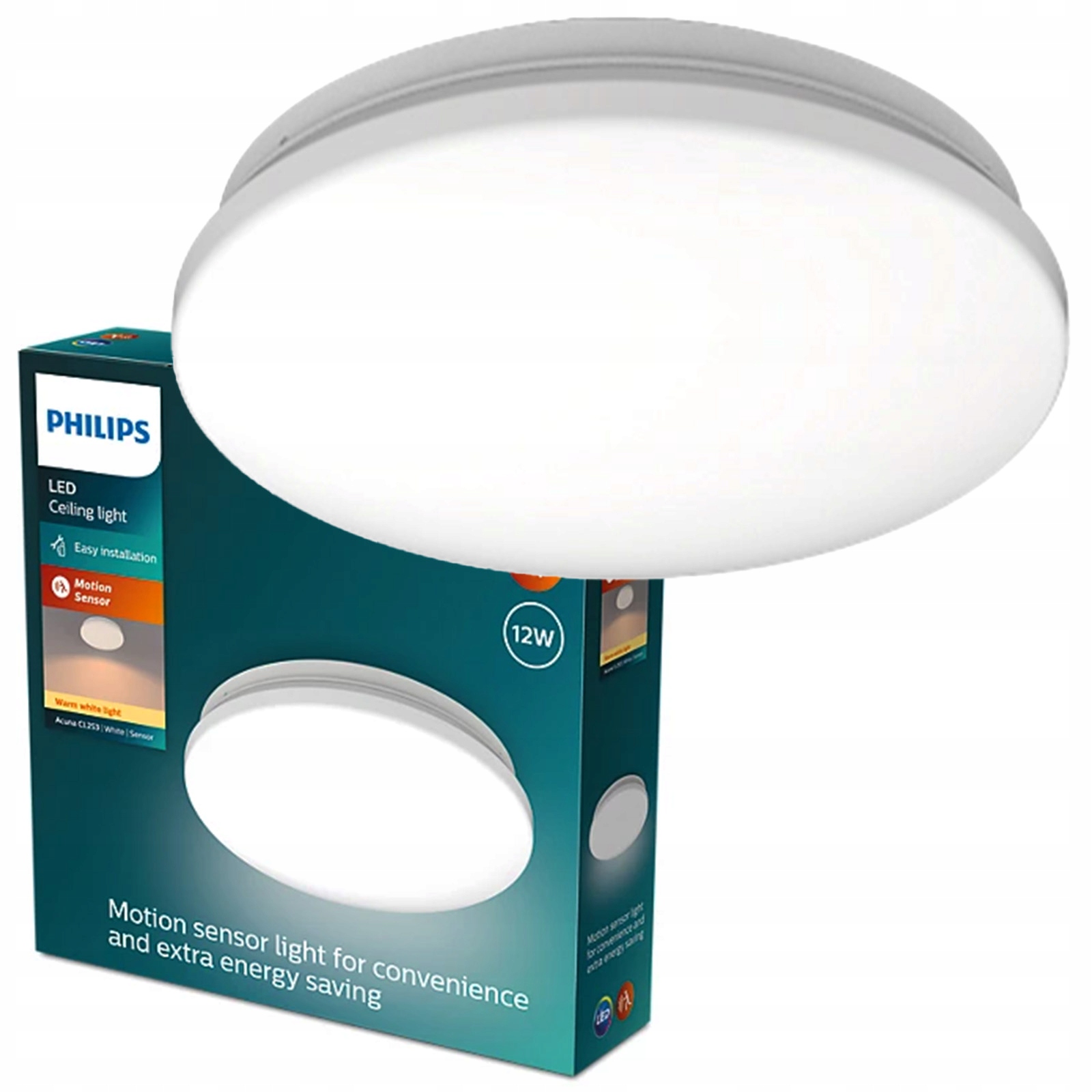 Stropní Svítidlo Stropní Svítidlo 12W 1350lm 2700K Snímač soumraku Bílá Philips