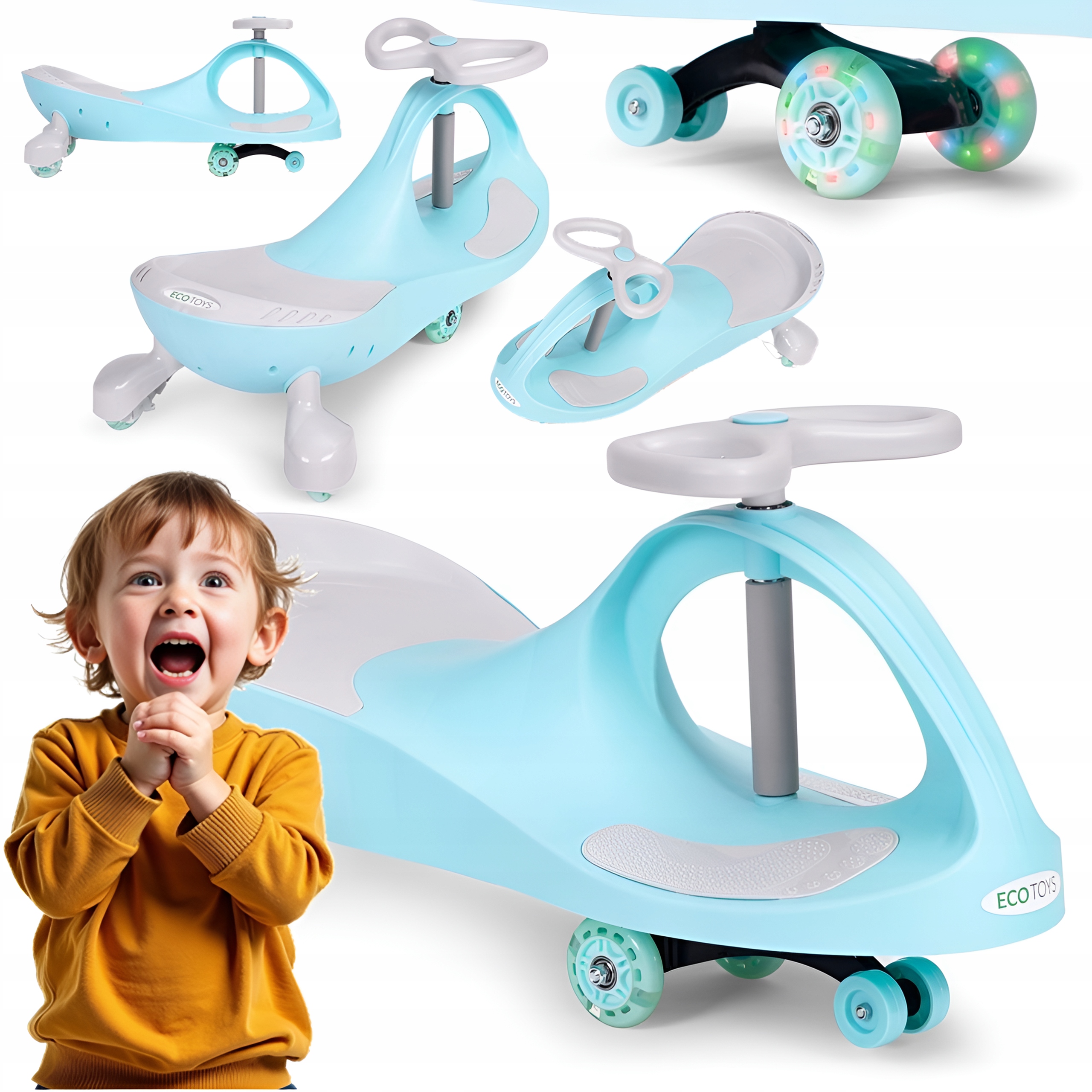 Jeździk Grawitacyjny Led Kauczukowe Koła Pojazd Dla Dzieci Niebieski