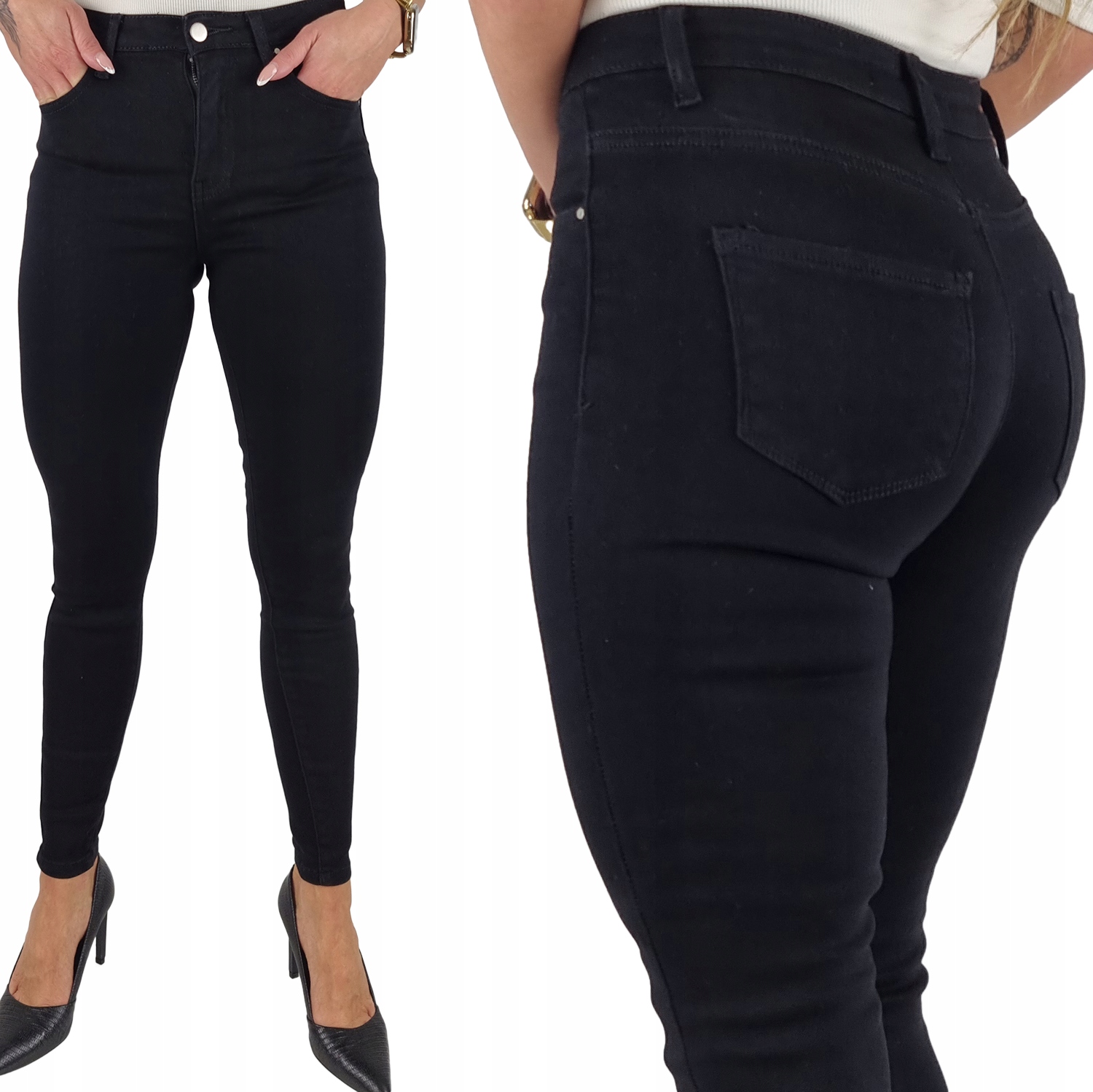 Jeansy Damskie Klasyczne Dopasowane Spodnie Duży Rozmiar Black