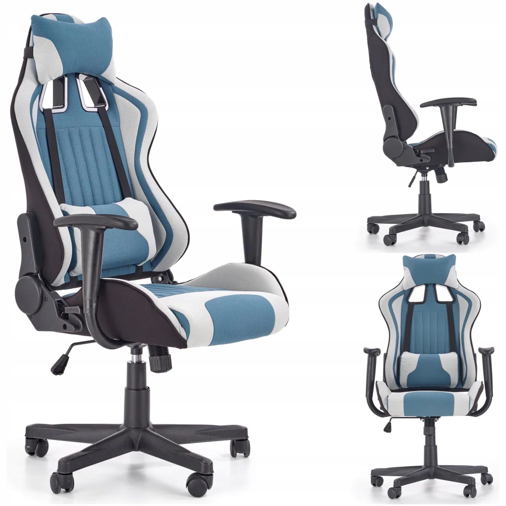 Fotel Biurowy Obrotowy do Komputera CAYMAN Szary Niebieski Gabinetowy