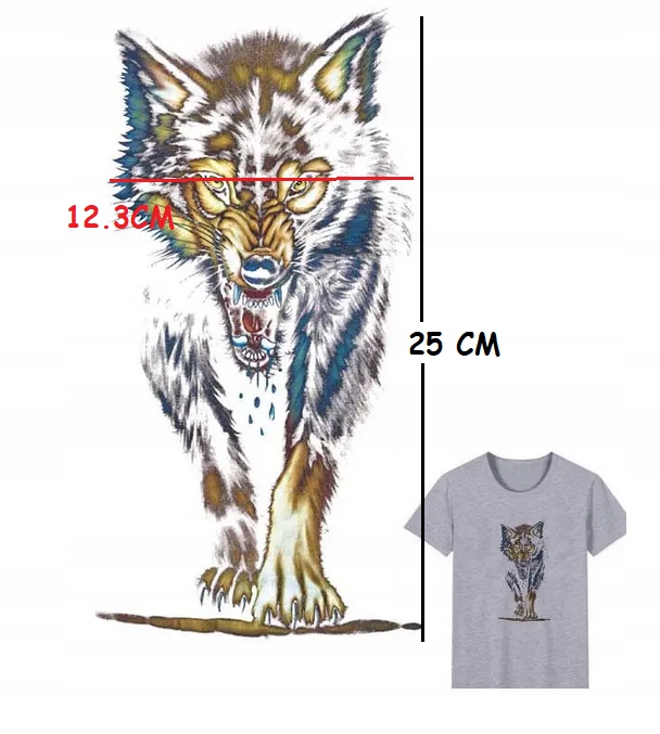 TERMO NAKLEJKA APLIKACJA NAPRASOWANKA WILK WOLF H 25CM X 12.3CM R21C/C Model WILK