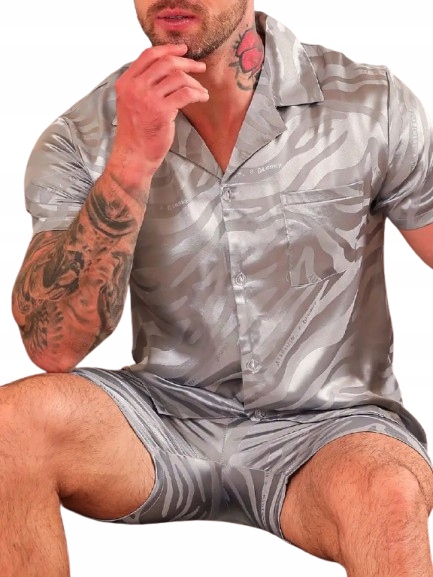 Šedé Pyžamo Příjemná Hedvábná Saténová Tkanina, Kompletně Rozepínací Pyžamo