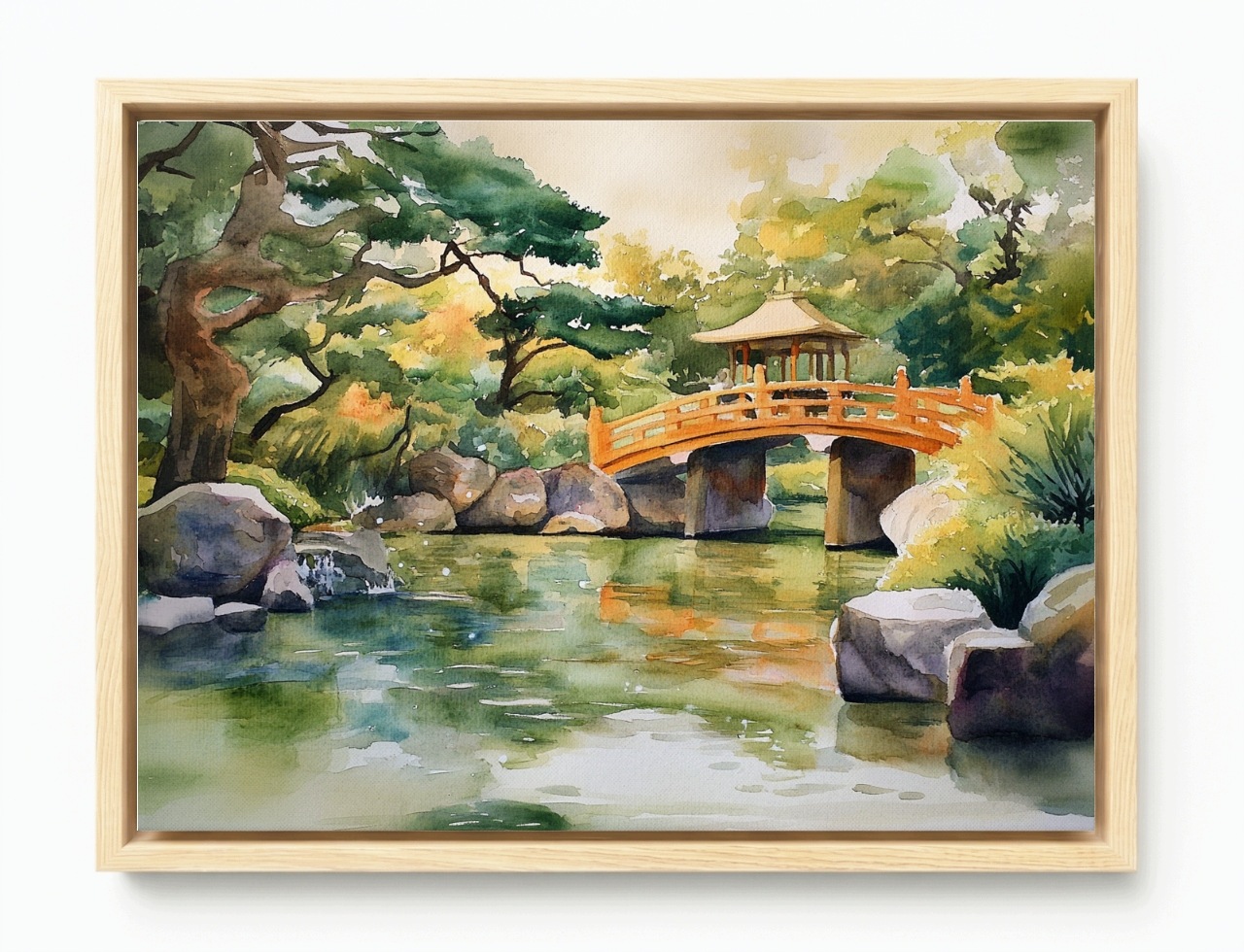 Obraz Rama American Box Pejzaž Park Záhrada Japonsko Most Ázia Akvarel 80x60