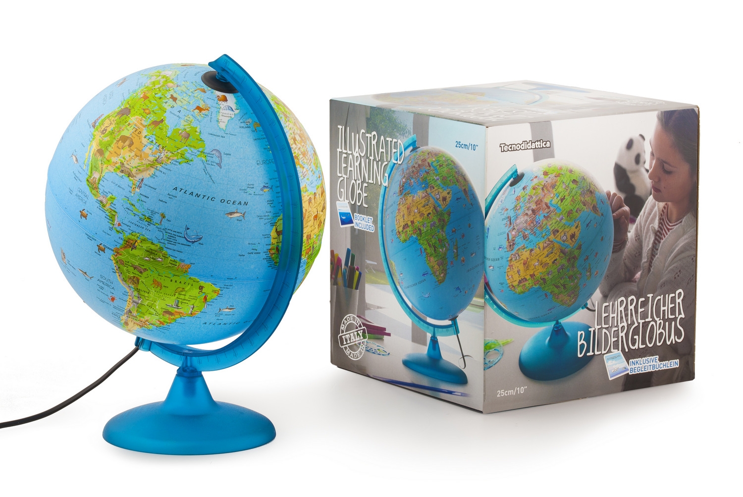 GLOBUS dla dzieci podświetlany LED na biurko ze zwierzętami jak lampka Średnica 25 cm