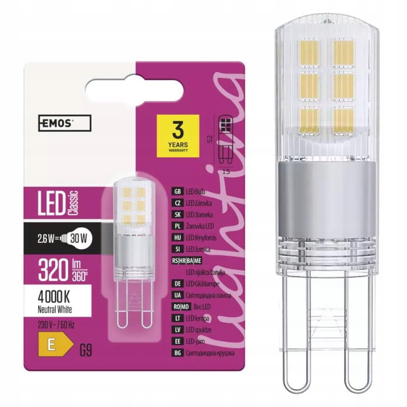 

Żarówka Led 2,6W G9 neutralna biel 4000k 320lm