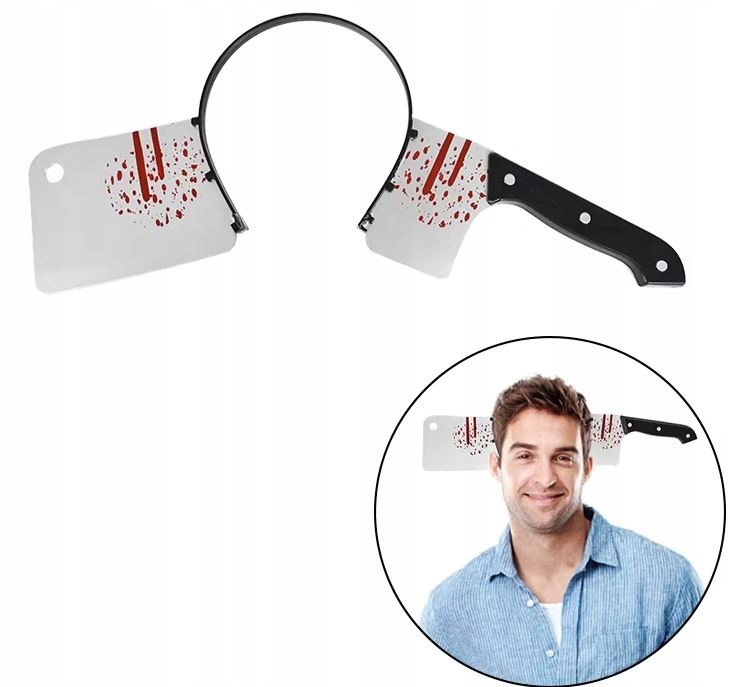 OPASKA nóż WBITY W GŁOWĘ TASAK HALLOWEEN KARNAWAŁ