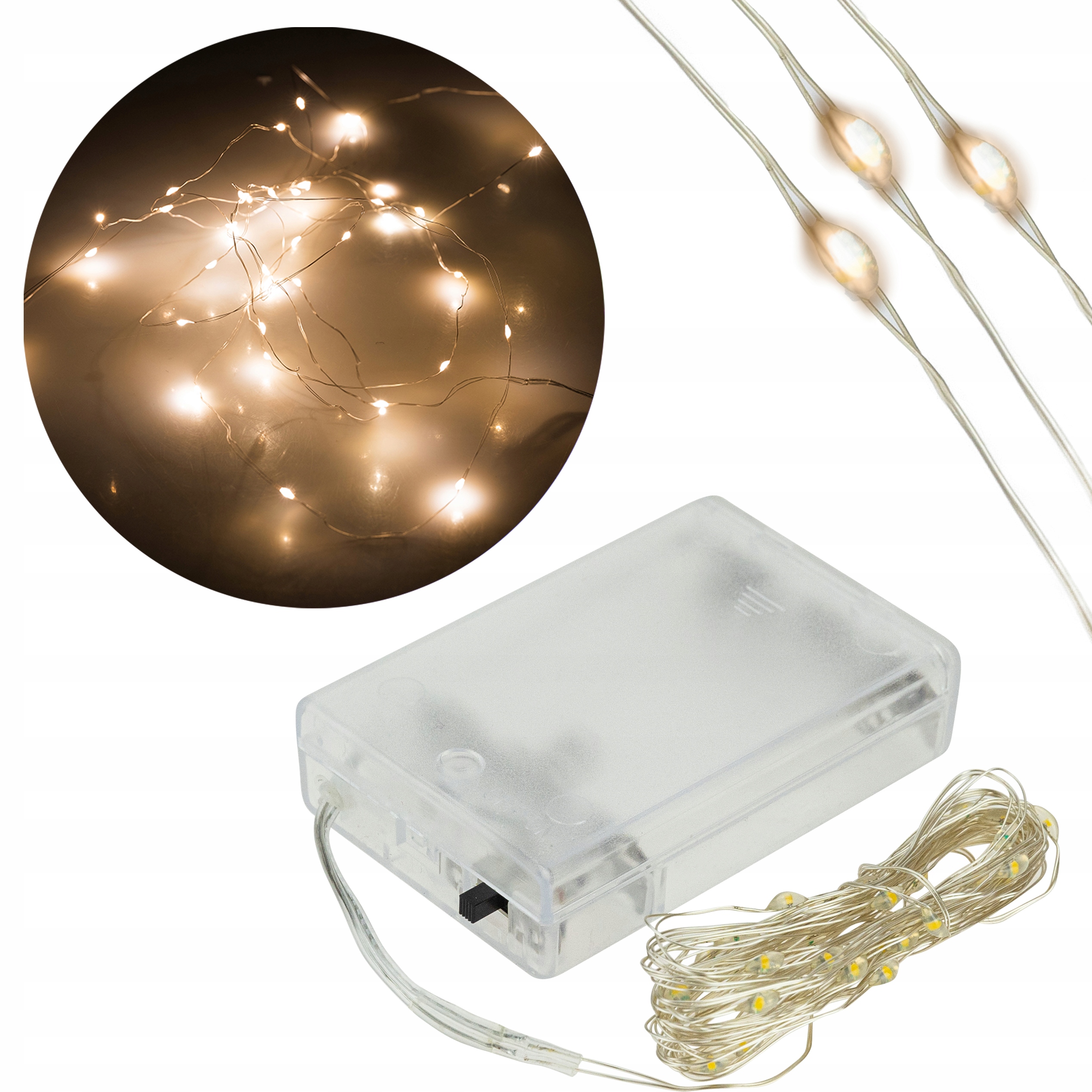 Lampki LED na druciku NA BATERIE 4m CIEPŁY BIAŁY