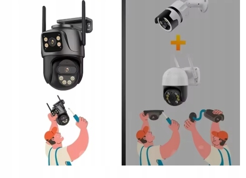 Podwójna Kamera Zewnętrzna Obrotowa Wifi Ip Icsee Zoom Dwa Obiektywy 8MP Hd