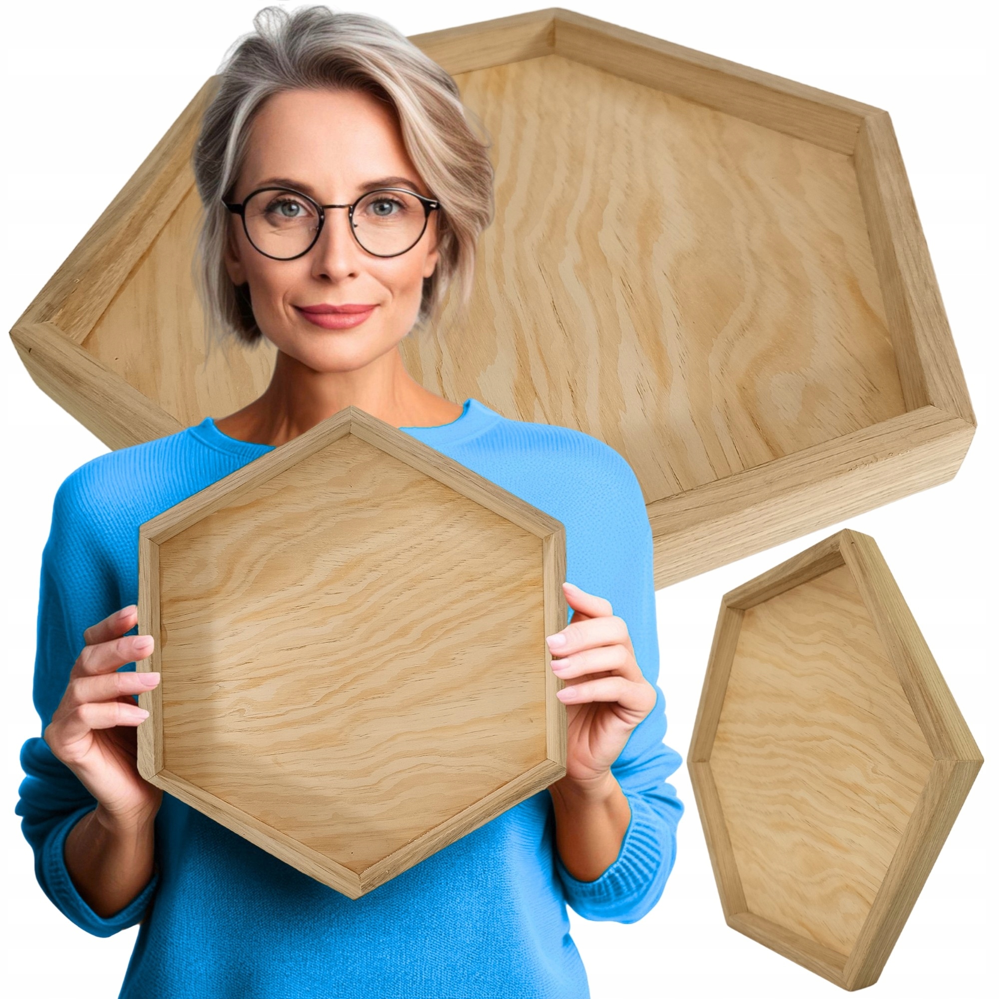 Dřevěný dubový rám Hexagon základna pod Mech chrobotek Lity Dub dekorace