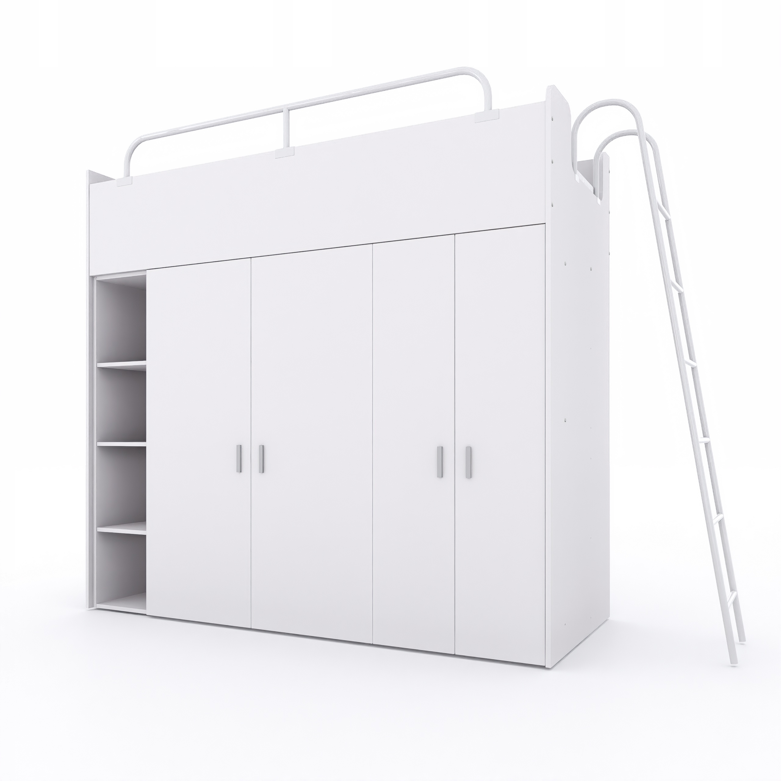 Łóżko piętrowe JSM2 80x190 cm z drabinką i 2 szafami biały mat