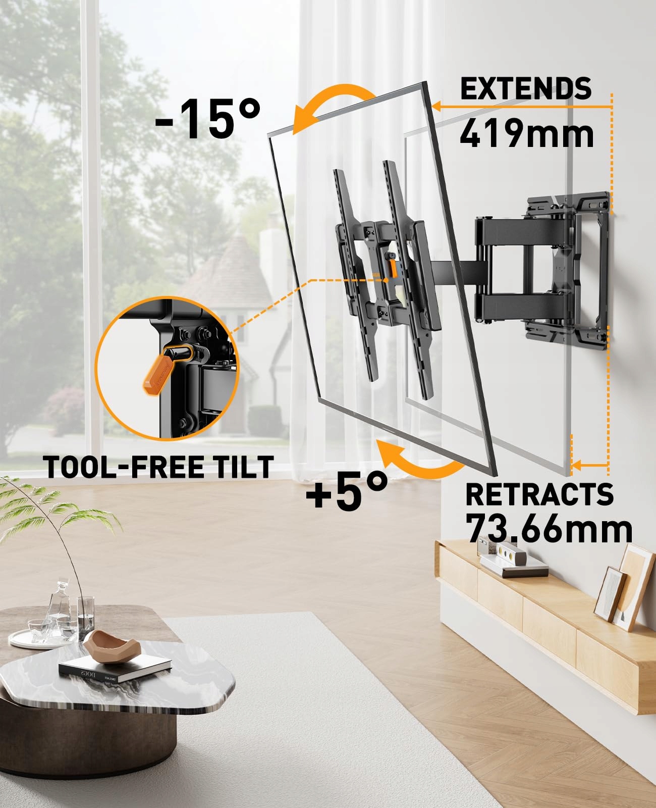 PERLEGEAR Uchwyt TV Ścienny 42-84" Obrotowy Max 60kg VESA 600x400 — miniatura 4