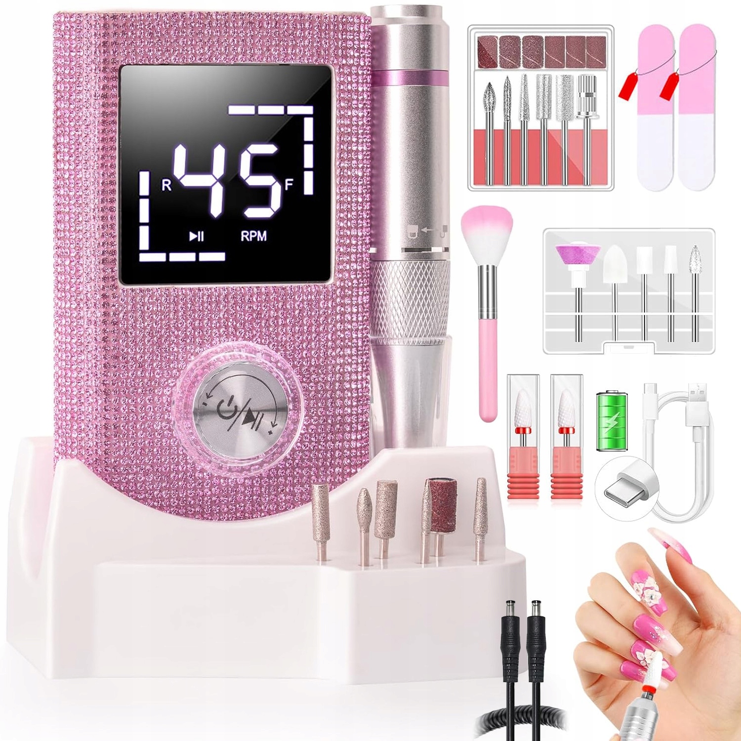 Sada Bruska Vrtáček Na Nehty S Úložnou Základnou