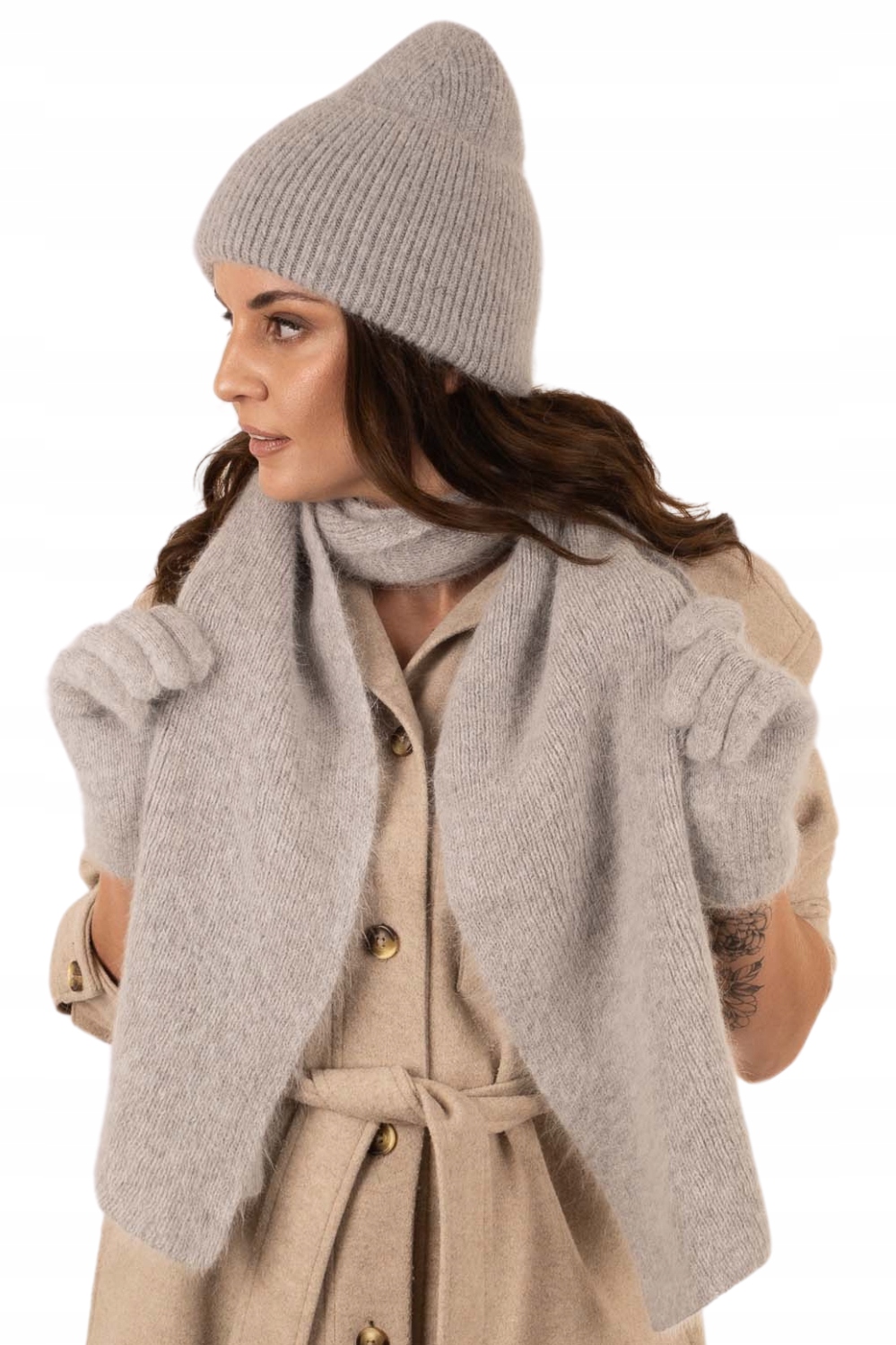 Komplet Z Angorské Vlny Dámská Čepice Šátek Rukavice Jako Dárek