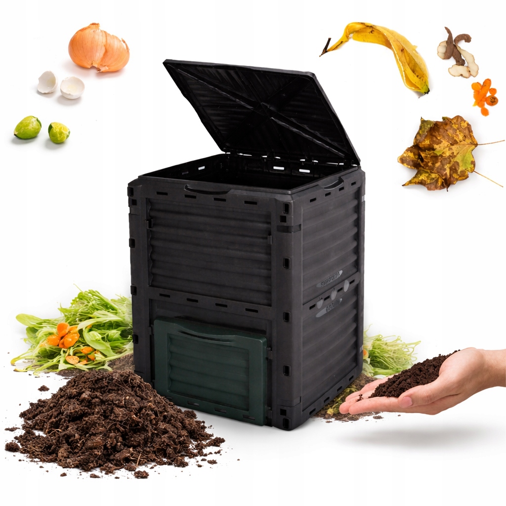 Zahradní Kompostér Velký Černý 300 L, Plastový, Otevíratelný 83X61X61 CM