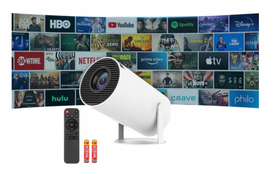 PROJEKTOR RZUTNIK ANDROID TV WIFI FULL HD PRZENOŚNY SMART GŁOŚNIK OBROTOWY Model INTELIGENTNY MINI PROJEKTOR ANDROID WIFI