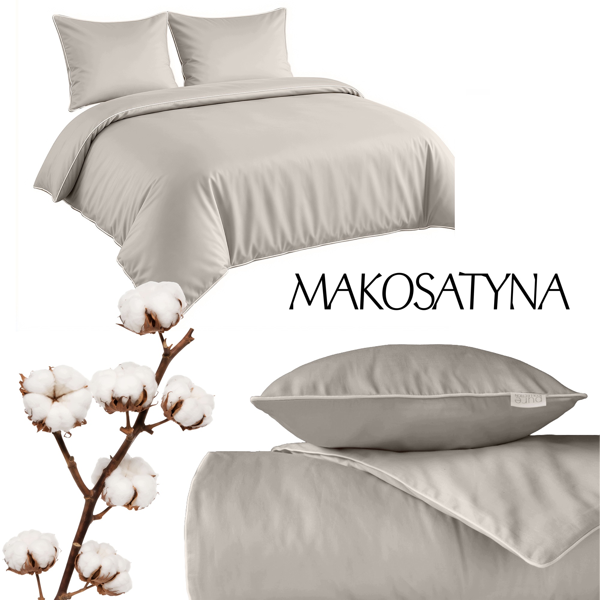 Posteľná Bielizeň Pure z bavlneného makosatínu 220x200 Béžová Premium