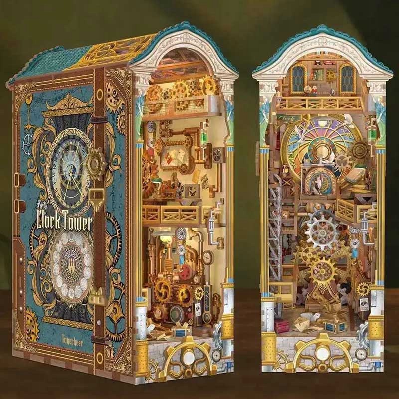 Miniaturowy Domek Book Nook Tajemnice Zegarowej Wieży Diy Nauka Mechanizm