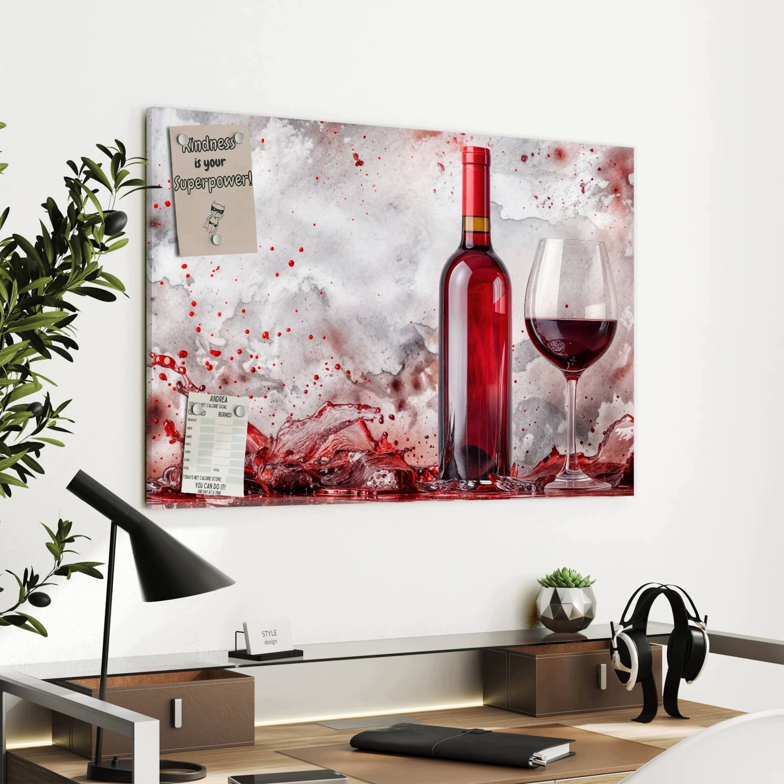 Magnetická tabule Červené víno Sklo 90 × 60 cm