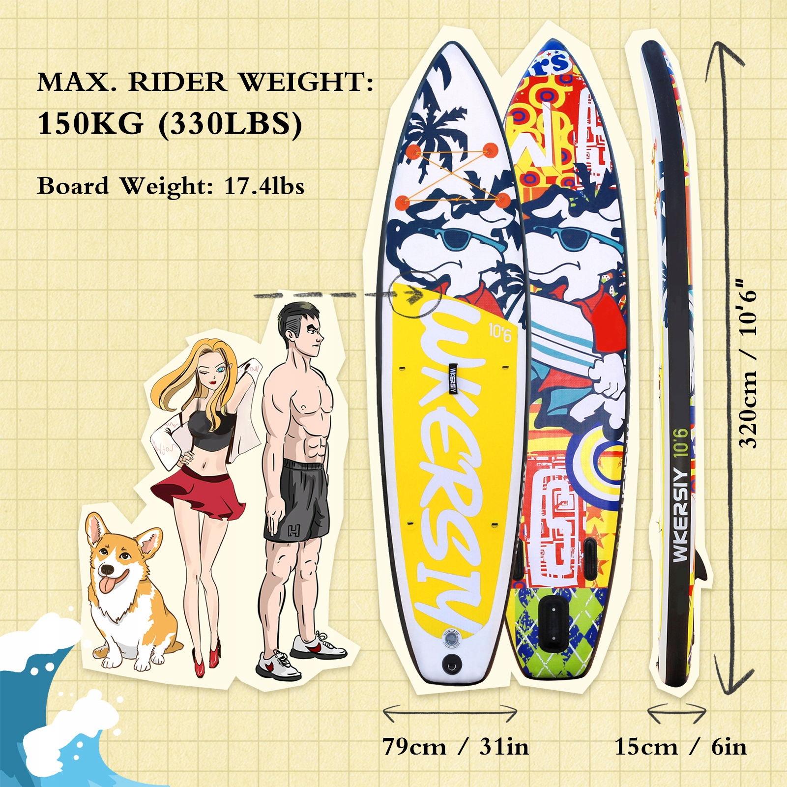 DESKA SUP PRO Wiosło na stojąco POMPOWANA 320CM Z WIOSŁEM I PLECAK WKERSIY Rodzaj deski SUP