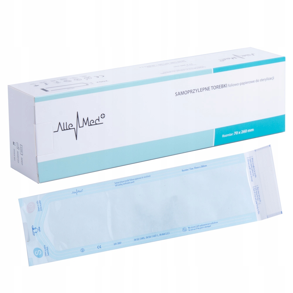 TOREBKI DO STERYLIZACJI NARZĘDZI SAMOPRZYLEPNE 70 X 260 MM ALLEMED 200SZT Model AlleMed 70 x 260 mm