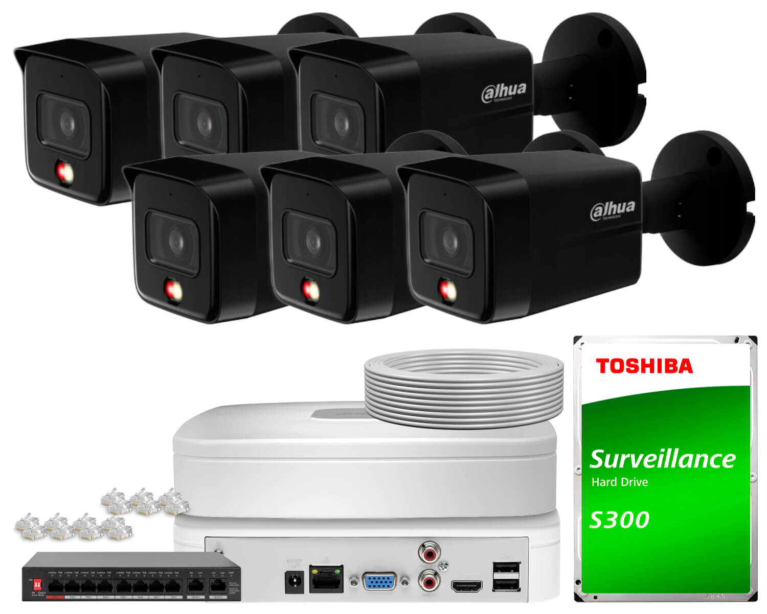 Sada na monitorovanie Ip 6x IPC-HFW1839TC-A-IL-0280B-S6 Black Dual Light