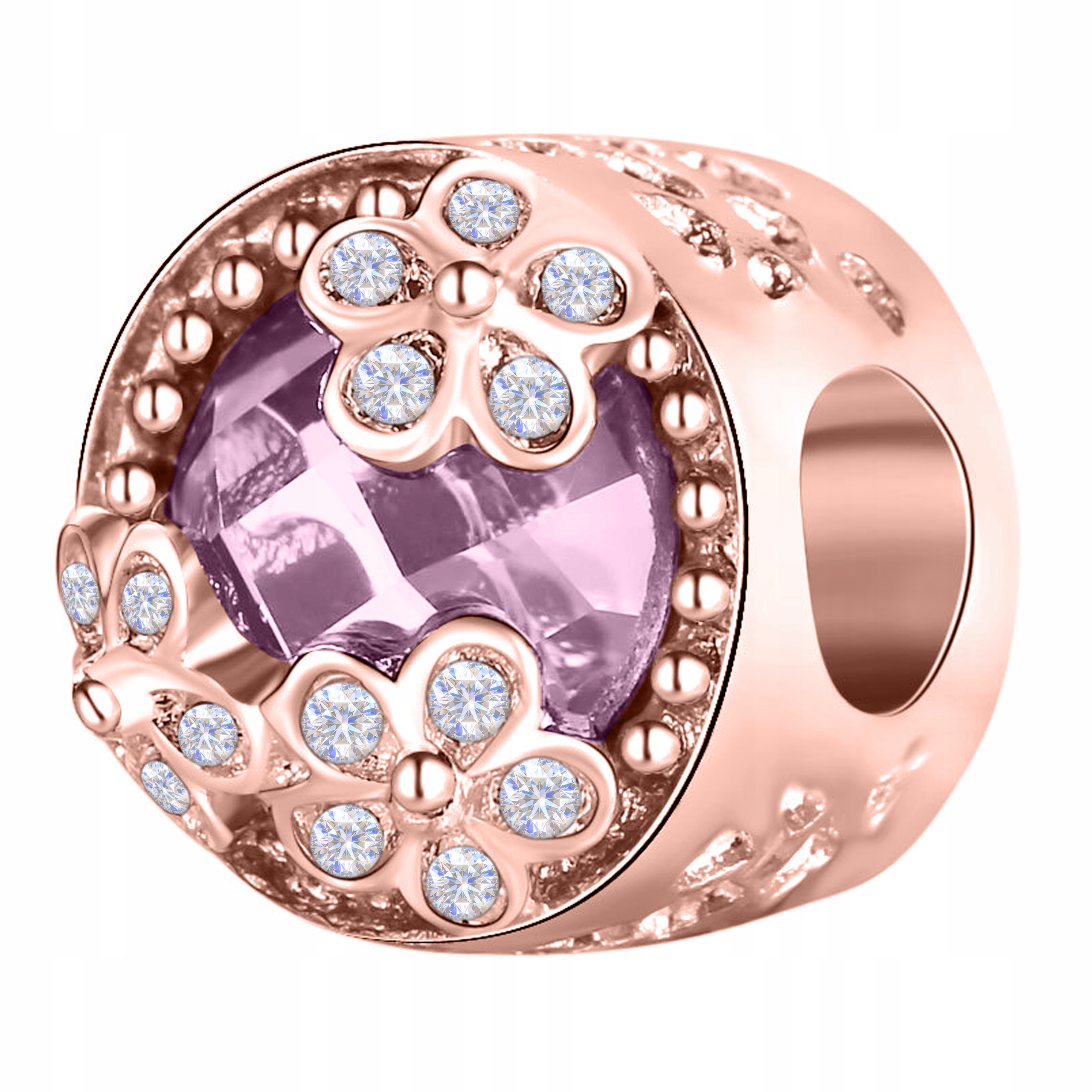 Charms Růžový Klenot Korálek Pozlacený 750 Květinky se Zirkony Stříbro 925